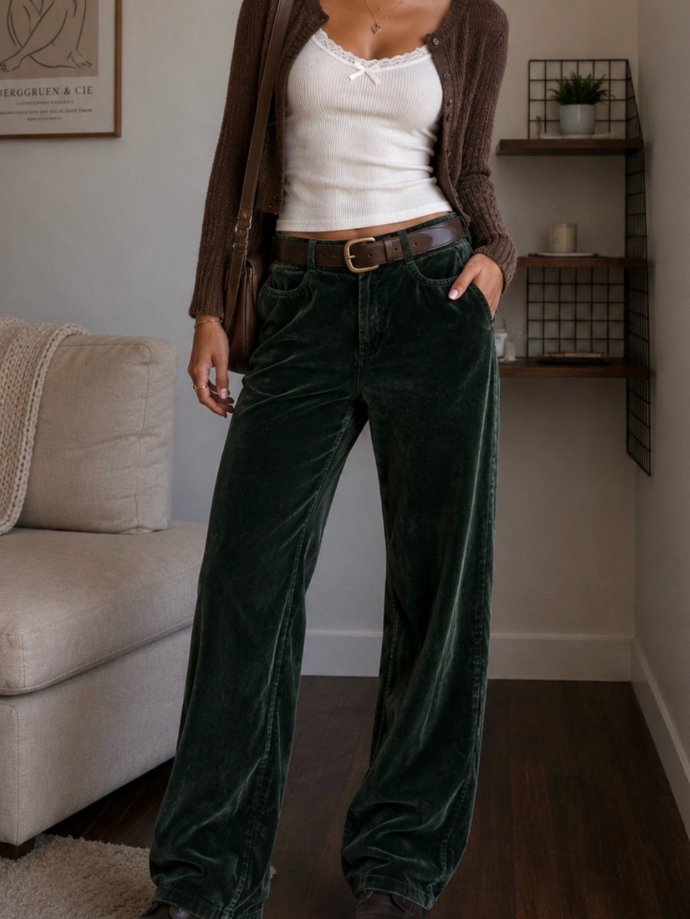Vintage Y2K Ralph Lauren Dark Green Velour Velvet Pants